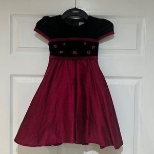 Luli & Me Girls Silk Burgundy & Black Velvet Dress Size 4